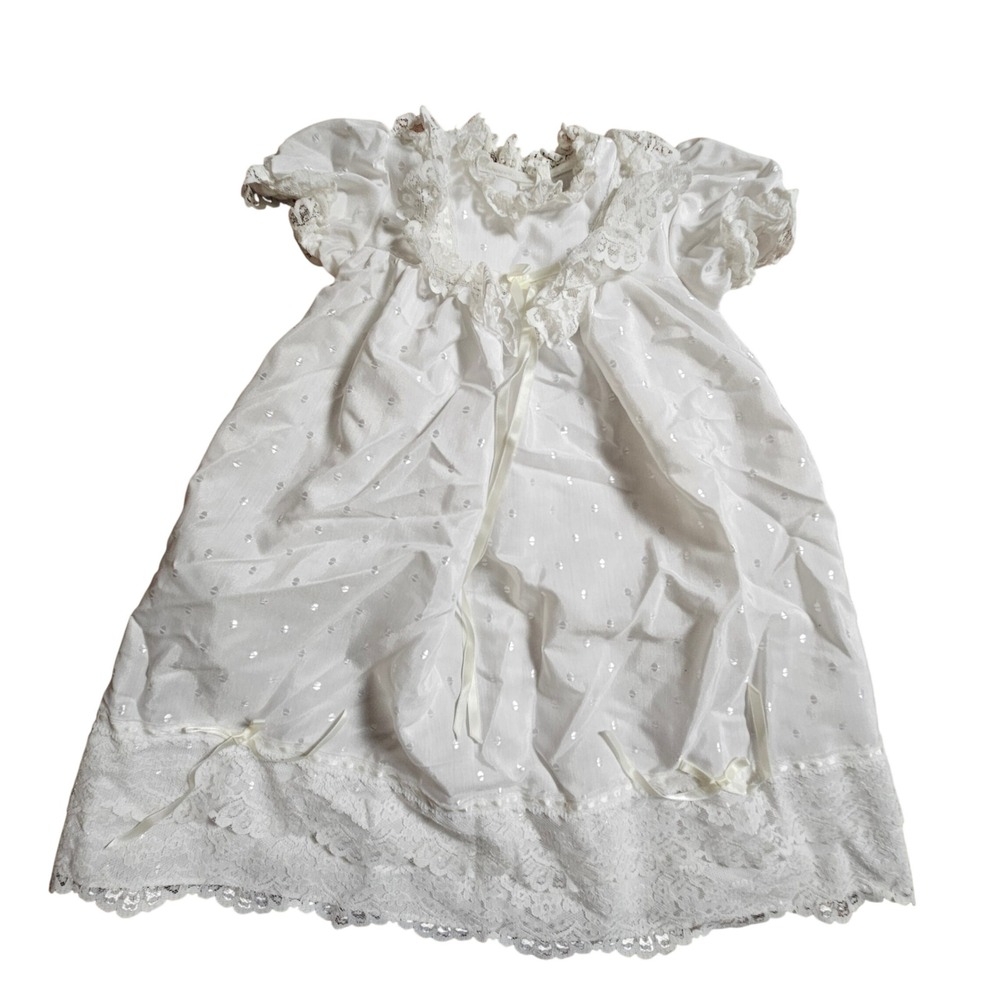 Vintage‎ Mothercare White Lace Trim Swiss Dot Dress 12M Christening Baptism USA